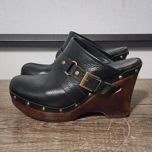Ugg Natalee Women's Clog Mule Wedge Heels Slip-On Shoes Size 7 Black